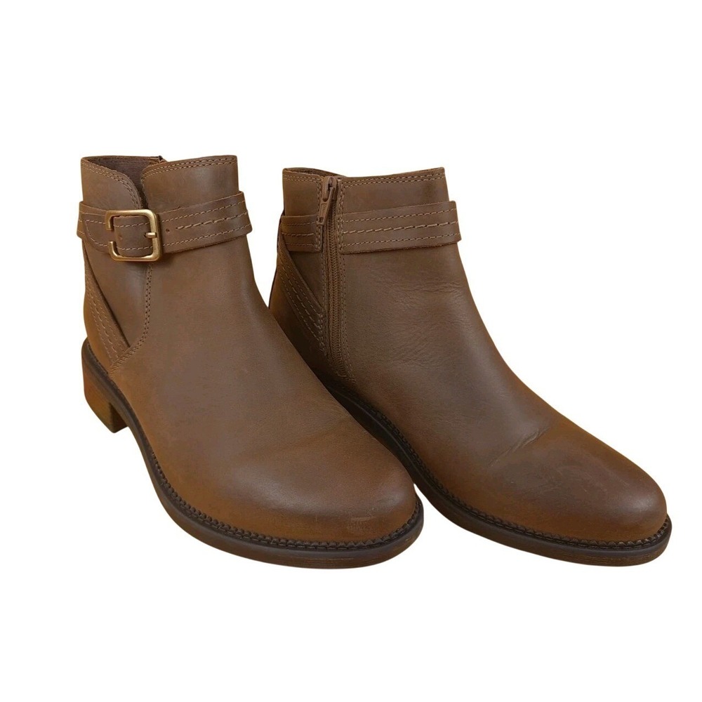 Clarks Collection Maye Strap Dark Tan Leather Women's Boots 8.5 Pre-owned